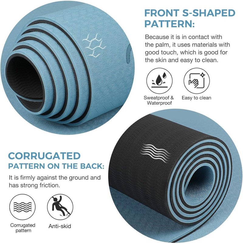 Yoga Mat Non Slip TPE Thick Yoga Mat with Alignment Mark, Large Size 72"L x 32"W x 0.32"Th or 0.24"Th, Anti-Tear Exercise & Fitness Mat for Yoga, Pilates & Floor Workouts (Blue Black, Thickness-6mm)