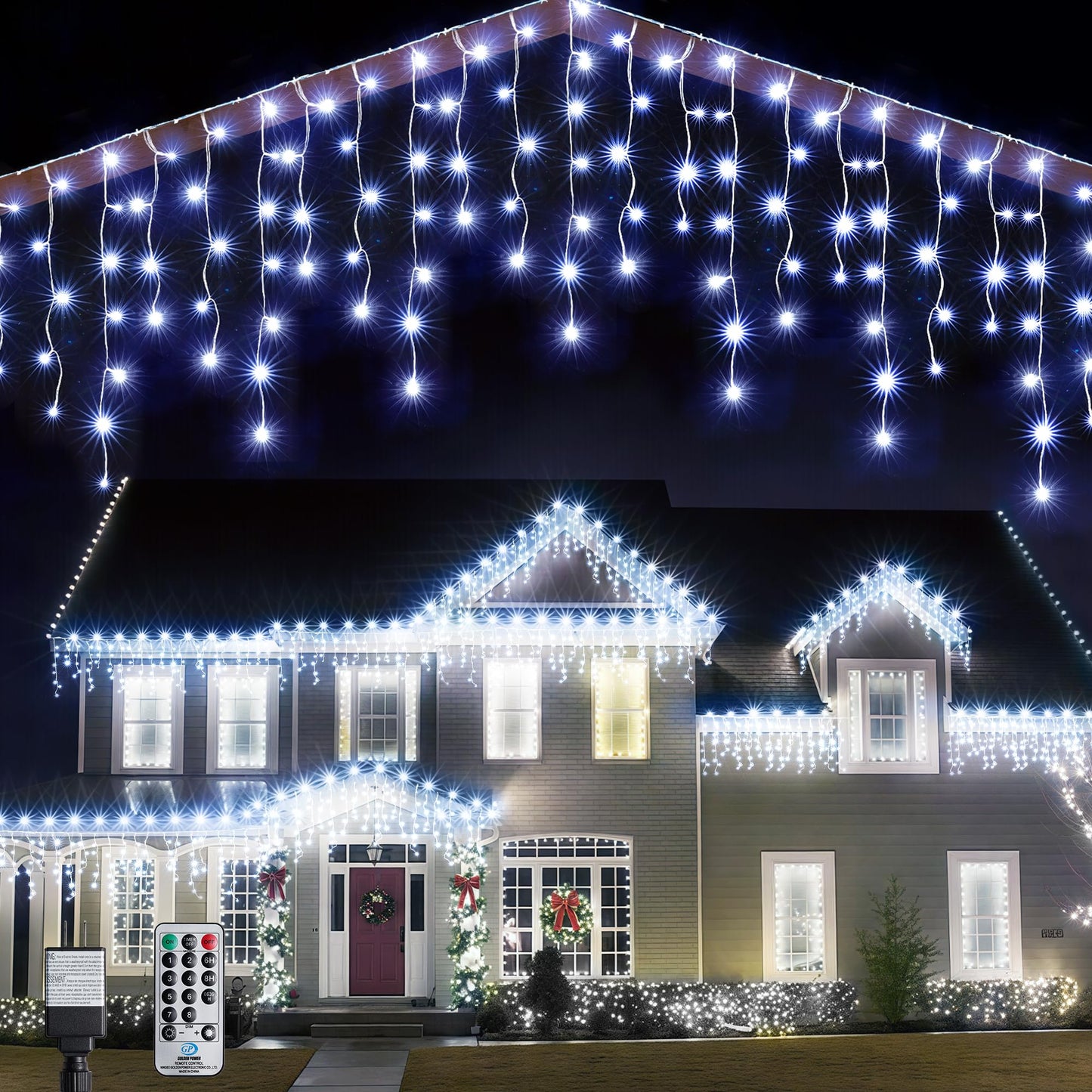 WBao Christmas Lights Outdoor, 432 LED 33FT Icicle Lights with 81 Drops, Remote Control, 3 Timer Settings, 8 Modes, Waterproof, Connectable Fairy Lights for Wedding, Holiday Eaves Decor, Cool White