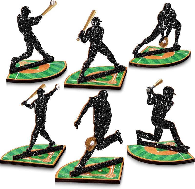 Baseball Table Centerpiece Decorations - 6 Pcs Wooden Player Silhouettes | Sports Game Sign for Birthday Parties