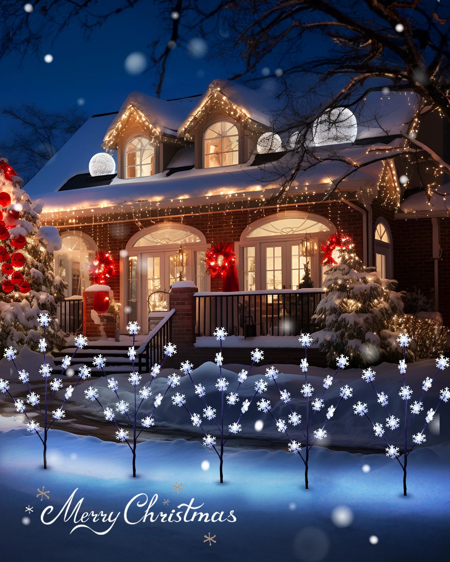 Brightown Snowflake Lights Outdoor Pathway, 4 Packs Lighted Branches Christmas Yard Decor, Small Christmas Tree with Lights, Twig Branch Light Outdoor Christmas Decorations Yard, White