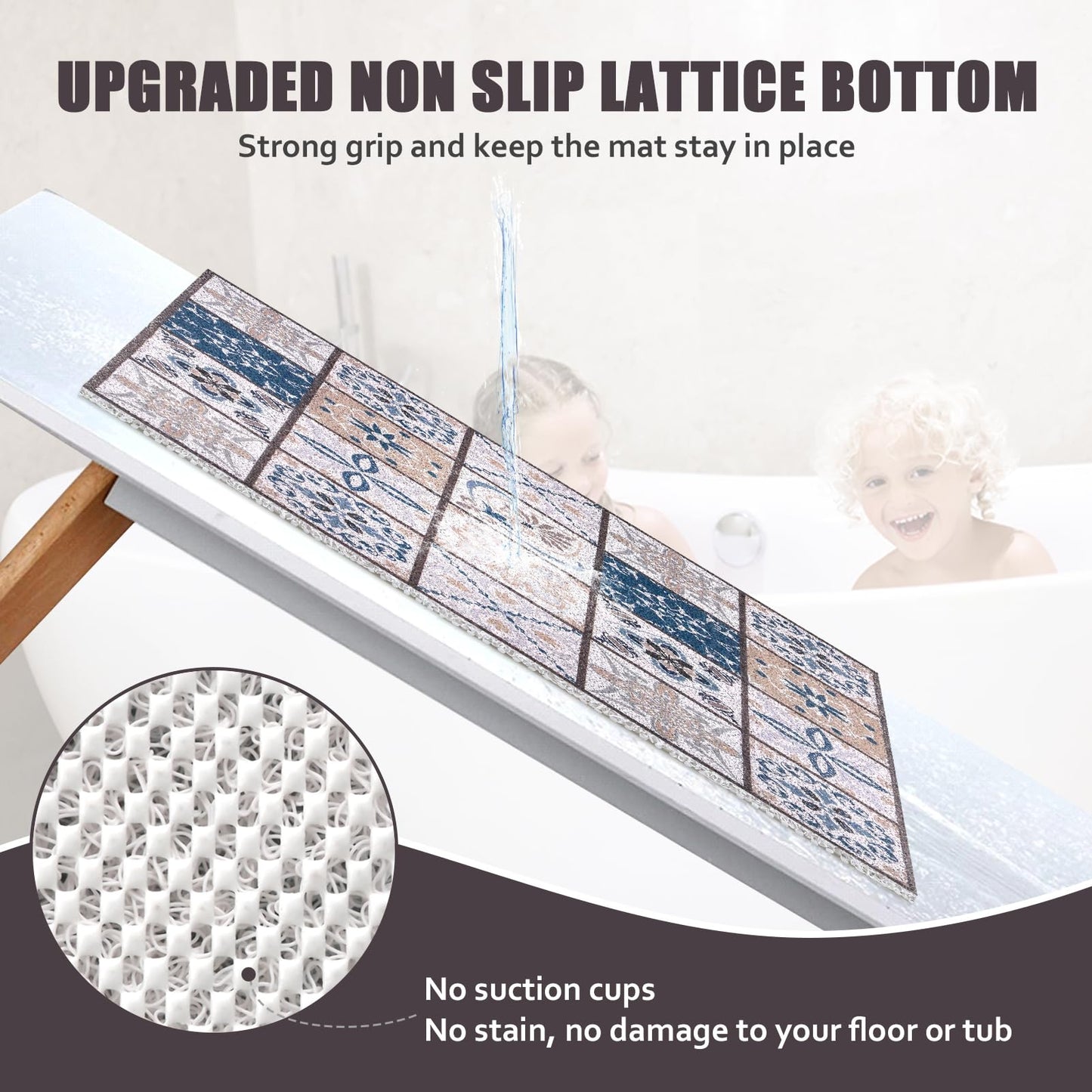Square Shower Mat 24x24 Inch Non Slip Bath Mat for Inside Shower Loofah Shower Mat for Elderly Soft Textured Foot Massage Pad Bathroom Floor Mat for Wet Area, Without Suction Cups, Quick Drying