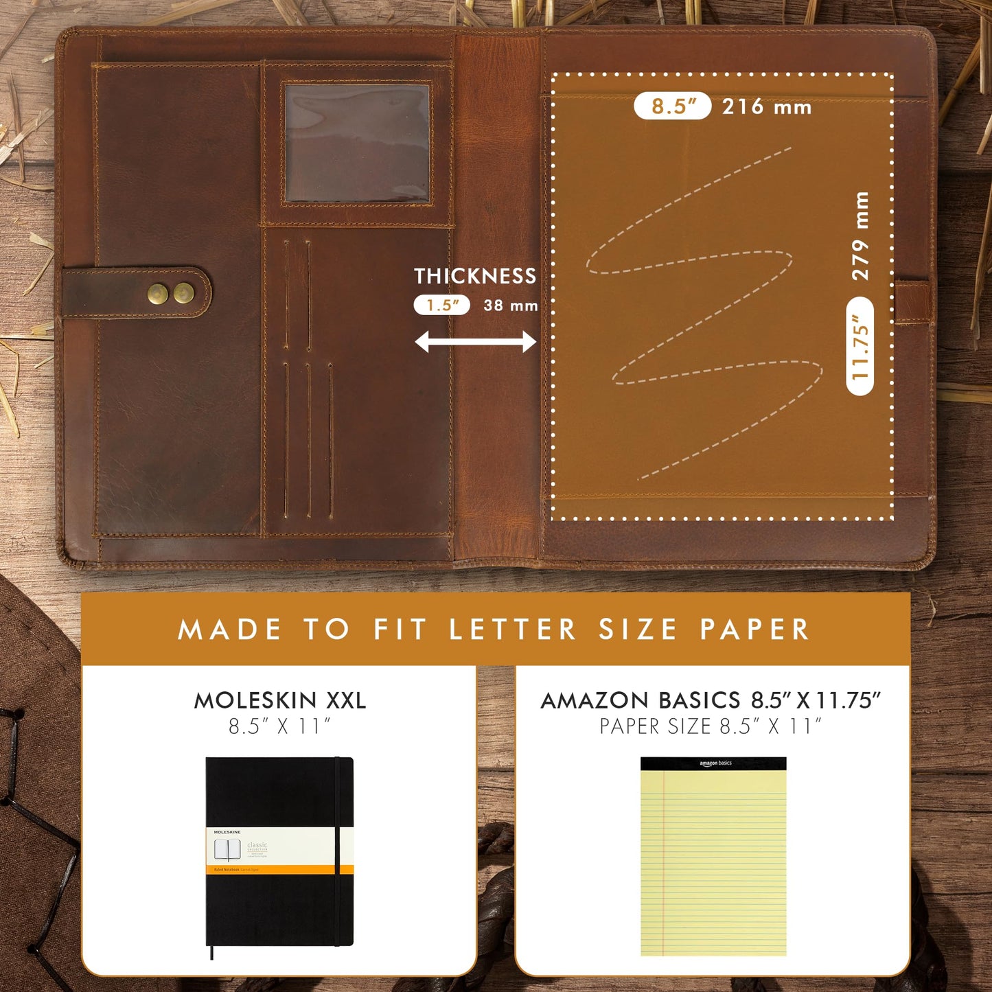 ELIZO Leather Portfolio Padfolio Leather Binder Folder for Men and Women Professional Business Portfolio Organizer Men and Women