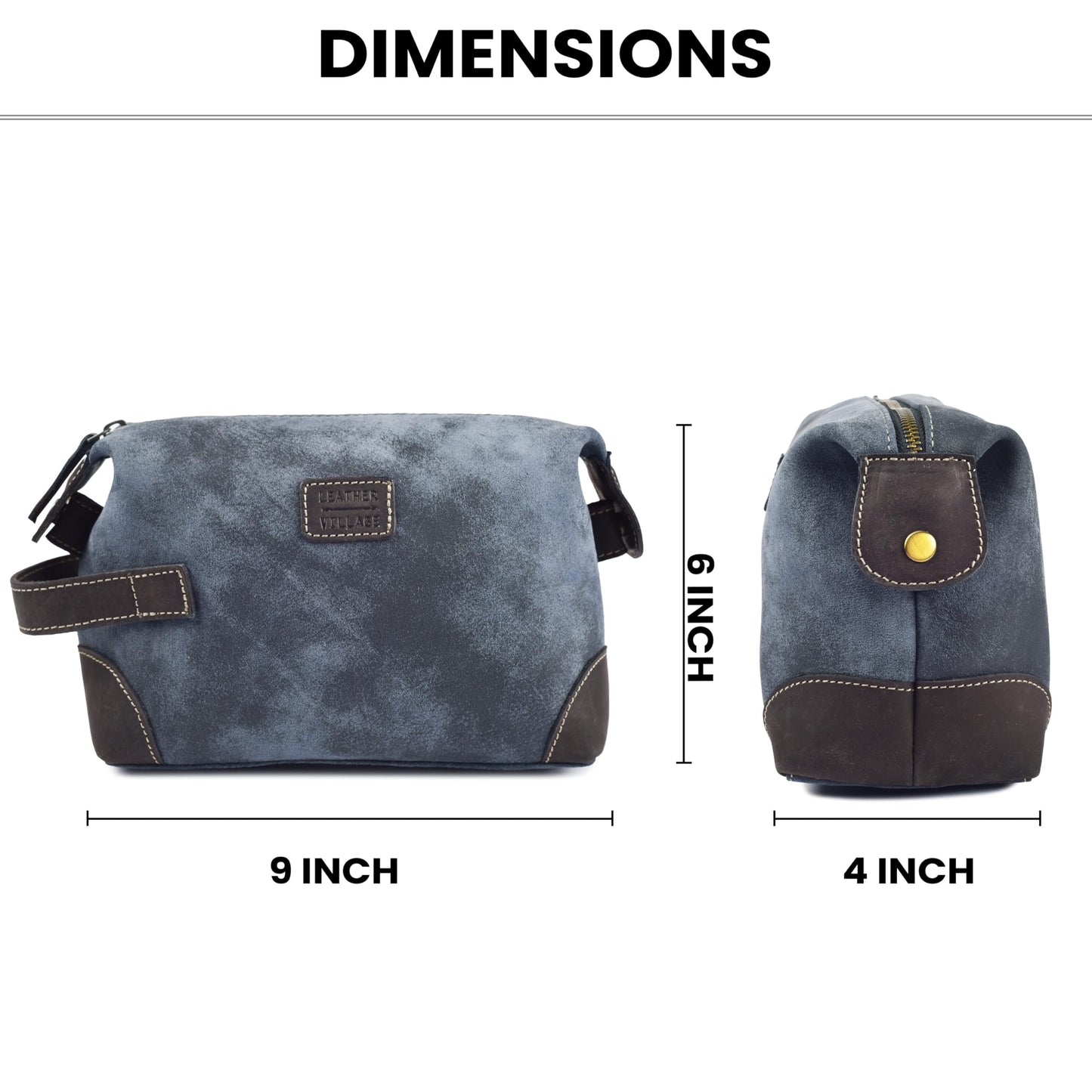 LEATHER VILLAGE Genuine Leather Dopp Kit for Men & Women with Waterproof Lining – Distressed Travel Toiletry Bag, Shaving & Bathroom Essentials Organizer - Distressed Blue