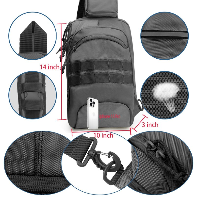 LarKoo Tactical Sling Chest Bag EDC Shoulder Pack Universl Dual Holster CCW Compact Bags Concealed Carry Backpack