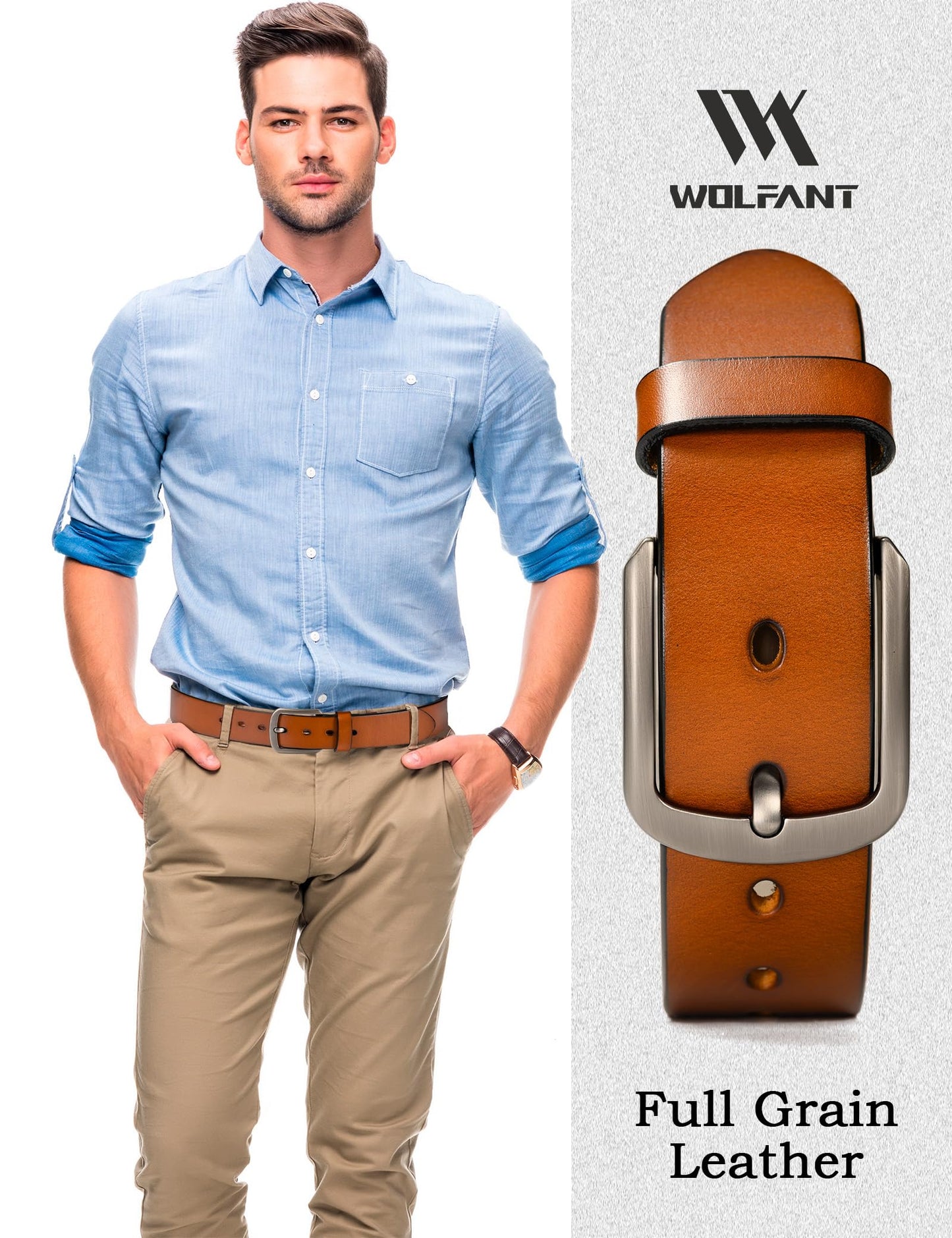 WOLFANT 1.5" Top Full Grain Leather Belt for Men in Gift Box,100% Italian Real Solid Leather