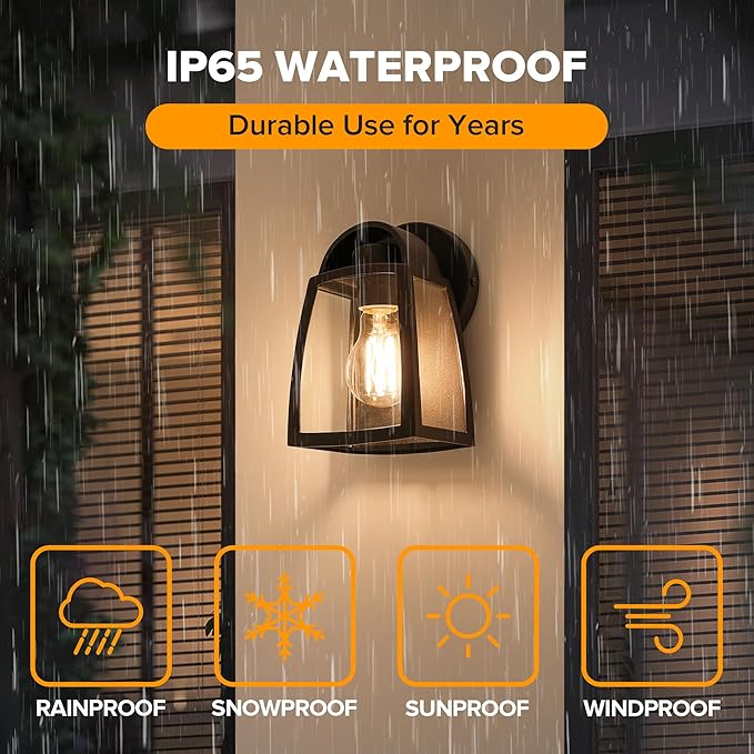 LUTEC 2 Pack Outdoor Wall Light Fixtures, Exterior Waterproof Wall Lantern with Clear Glass Shade, Aluminum Modern Matte Black Porch Sconce Outdoor Lighting for Garage Entryway Yard