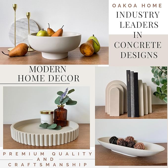 OAKOA Concrete Large Decorative Bowl for Home Decor - Long Decorative Centerpiece Bowl for Table - Coffee Table Bowl for Entryway Table - Large Dough Bowl Decor