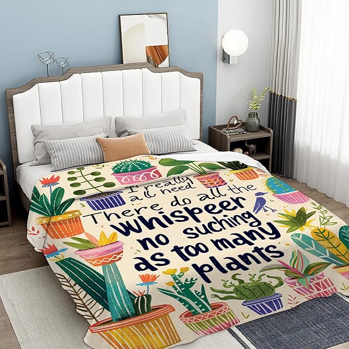 Funny Plant Throw Blanket, Plant Lover Blanket Throw for Adults, Lightweight Soft Cozy Blanket for Couch Sofa Bed Room Decor 50x60 Inches