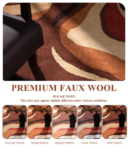 YIHOUSE Burnt Orange Rug 8x10 Washable,Alfombras para Salas,Farmhouse Brown Retro Carpets,Geometric Abstract Wavy Rug for Living Room,Unique Colorful Rugs for Bedroom,Dining Room
