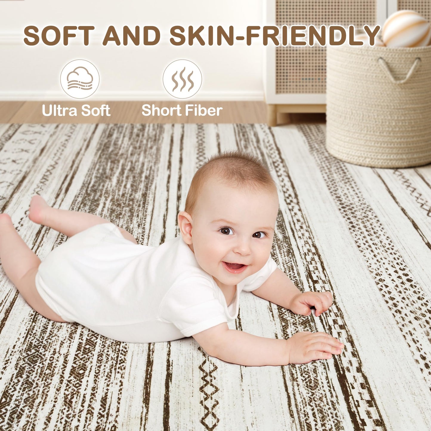 Tortania Area Rug Living Room Rugs - 2x3 Washable Soft Neutral Boho Moroccan Farmhouse Mat Indoor Floor Carpet for Bedroom Under Dining Table Home Office Decor - Cream Brown