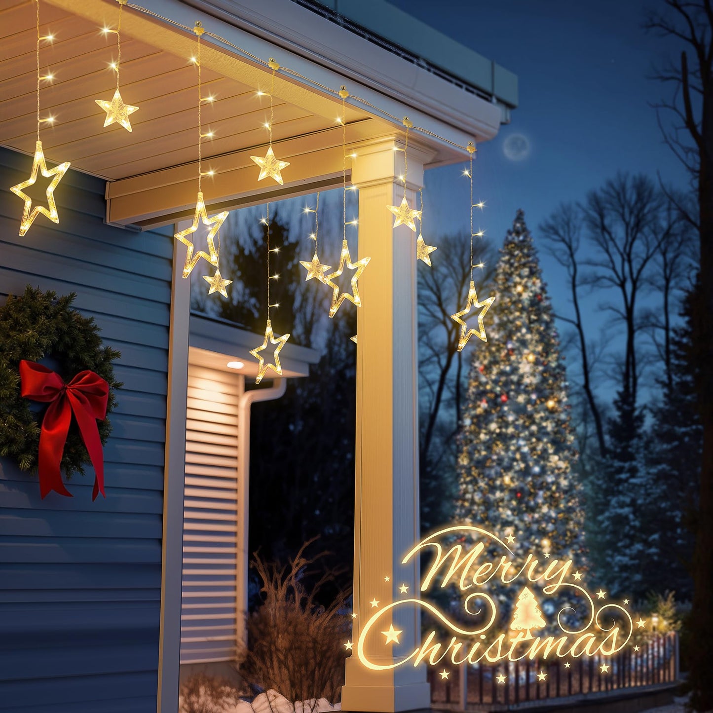 MYGOTO 126L Warm White Star Icicle Lights, 8.2FT Clear Curtain Fairy String with Connectable, Timer 8 Modes Memory, Waterproof Hanging for Christmas,Ramadan,Party,Wedding Indoor Outdoor Decorations