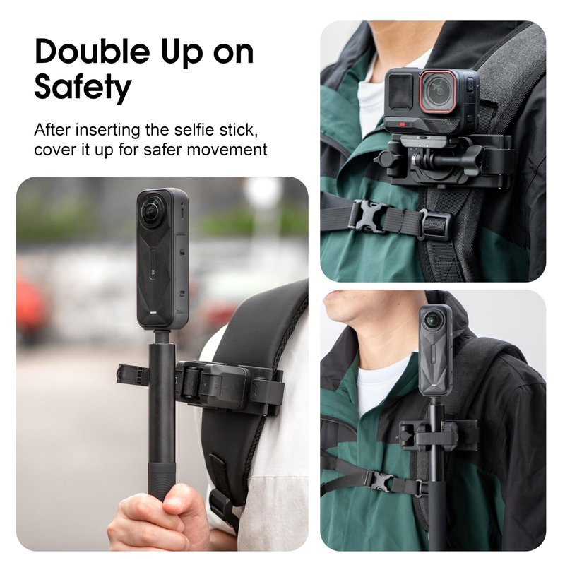 STARTRC VCR Selfie Stick Holster Backpack Strap Clip Mount for Insta 360 X5 X4 Air Go Ultra ACE Pro 2 Ajustable Quick Release for pro Hero 13 12 Max 2 for DJI osmo Nano Action 6 5 Accessories