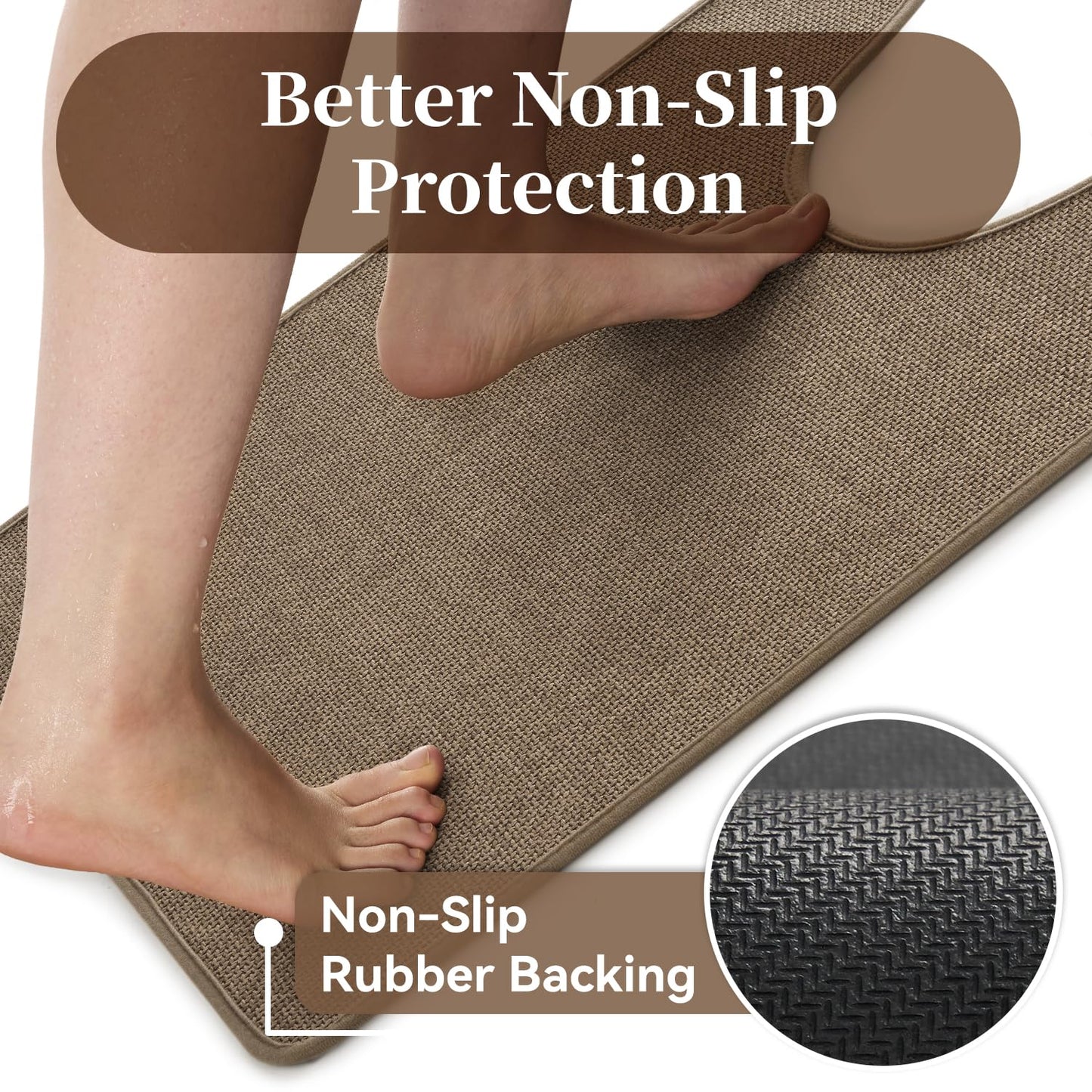 MontVoo Toilet Rugs U-Shaped, Ultra Thin Non Slip Contour Bathroom Rugs,Rubber Backing Washable Contour Bath Rugs for Toilet Mat,20''x24'',Khaki