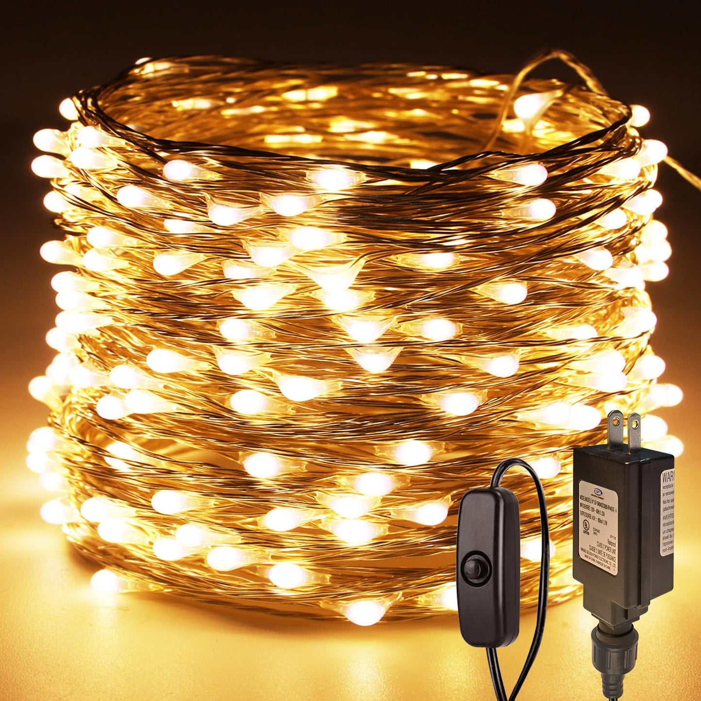 RUICHEN Plug in Fairy Lights with Switch, Waterproof 66 Ft 200 LED Silver Wire Starry String Firefly Lights for Bedroom, Patio, Garden, Balcony, Dorm, Warm White