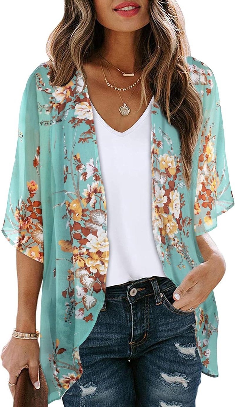 Floral Print Puff Sleeve Kimono Cardigan - Casual Loose Cover-Up Blouse for Women | Stylish & Versatile 2026