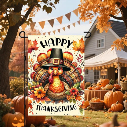 Thanksgiving Garden Flag 12x18 Inch Double Sided Turkey Flags Happy Fall Pumpkin Leaves Acorn Small Yard Flag Autumn Harvest Decoration for Outdoor Porch Lawn Holiday Seasonal Display