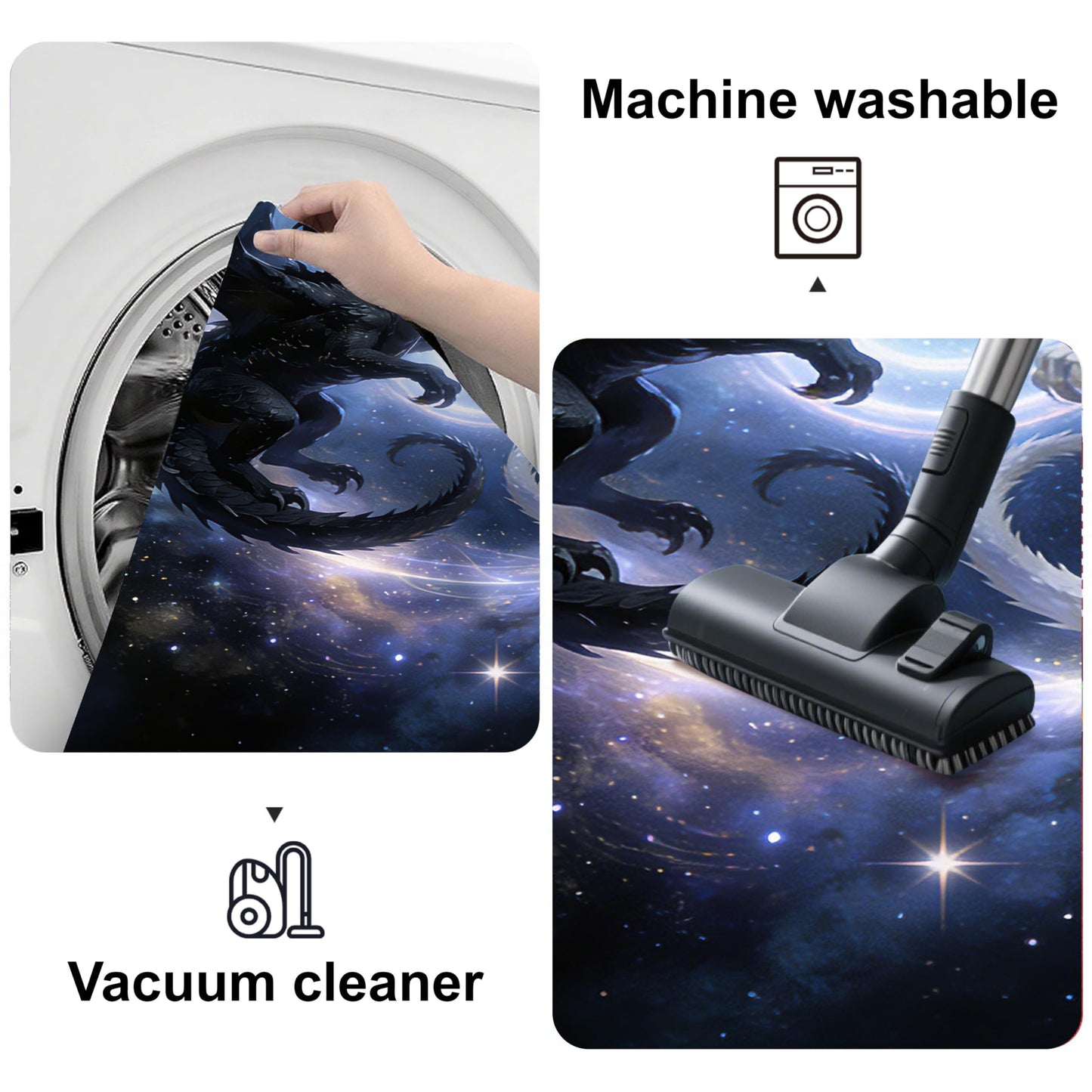 VTKON 2x3 Black and White Dragon Area Rug Washable for Living Room, Indoor Non Slip Fantasy Starry Sky Dragon Print Carpet for Kids Boys Bedroom, Animal Theme Floor Mat Room Decor