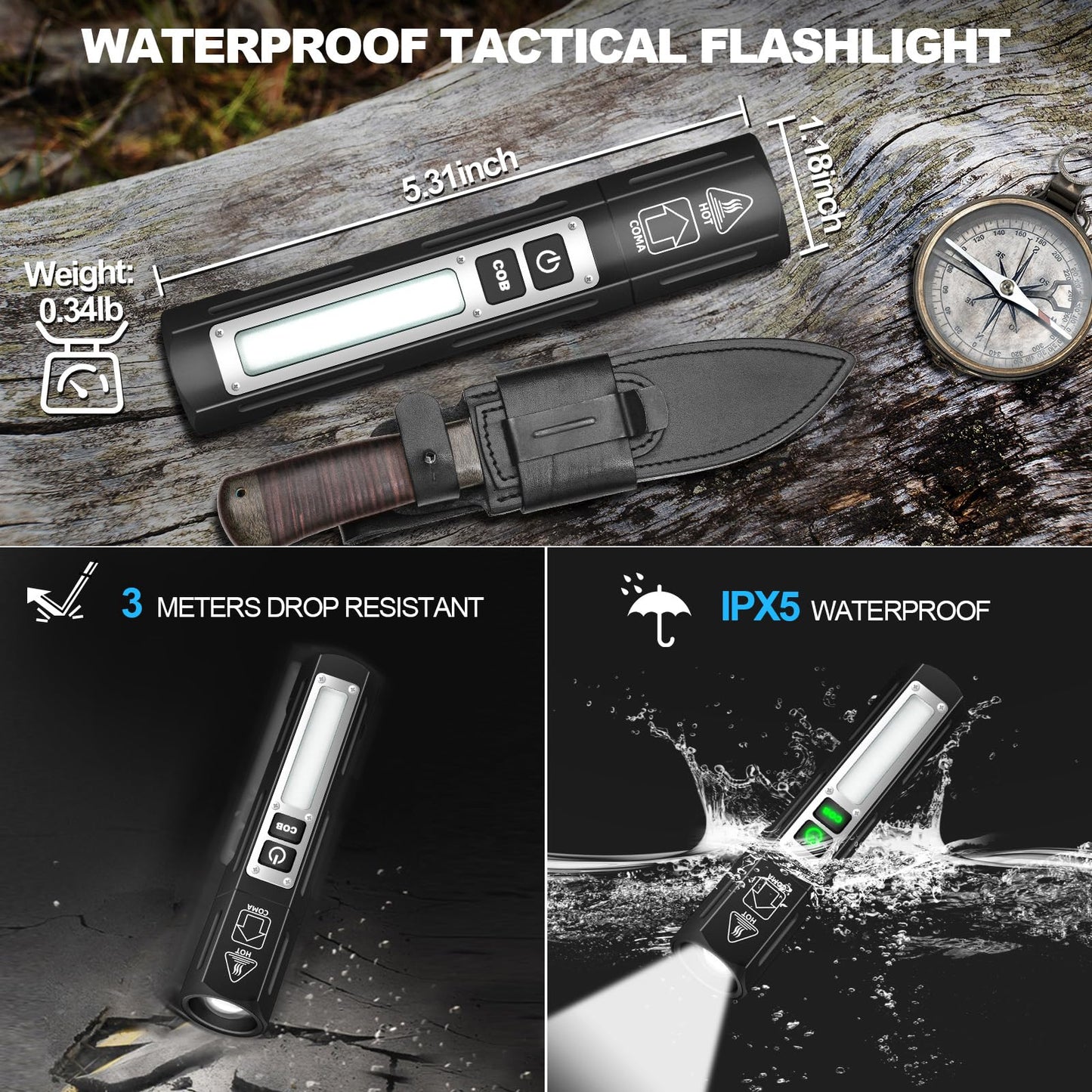 Banral Rechargeable Flashlights High Lumens - Super Bright Small Pocket Magnetic Flashlight, 8 Modes LED Tactical Flash Light, Dual Button Powerful Flashlight for Camping (2, Pure Black)