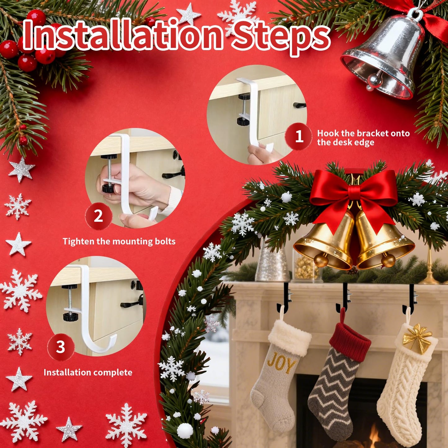 Stuzos Christmas Stockings Holder Hanger, Stocking Holders for Mantle,Mantle Garland Hanger,Garland and Stocking Hangers for Mantle, Fireplace Garland and Stocking Hanger (Style J, 3pcs)