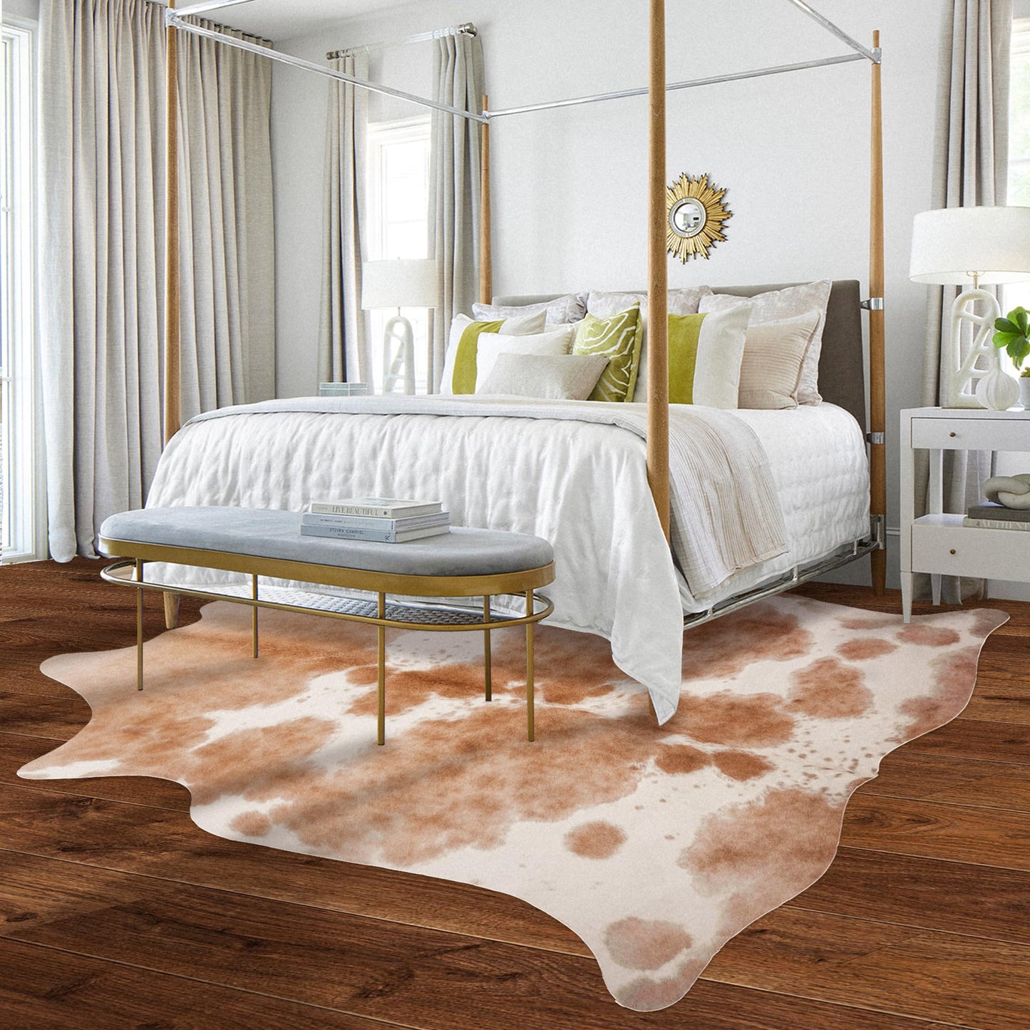 Cowhide Rug Cow Print 6.2x7.6 Feet Cow Hide Rug for Living Room Bedroom Dining Room Home Office Brown Animal Print Carpet for Home Decor
