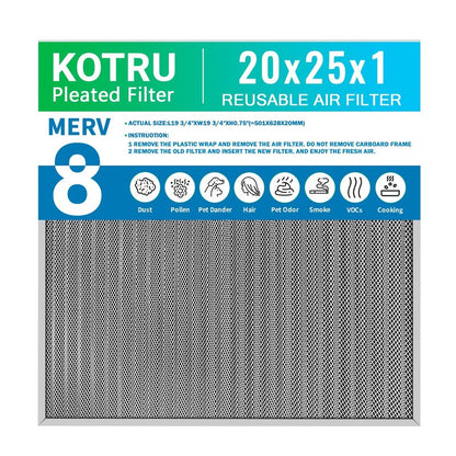 20x25x1 Air Filter, Reusable Air Filter - MERV 8, Washable Aluminum Permanent Electrostatic Filter - Long Service Life - For - Home and Office HVAC, Fireplace Systems (20x25x1)