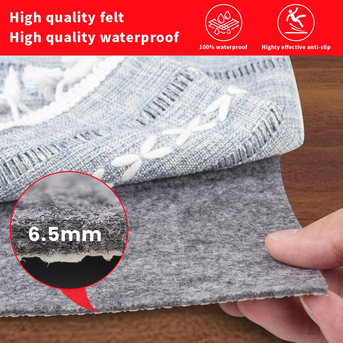 Waterproof Rug Pad Round 1/4 Thick Waterproof Non-Slip Rug Pad， Pad for Hardwood Floors， Rug Pads for All Floors and Finishes, Keeps Carpets in Place Soft and Safe（3FT）