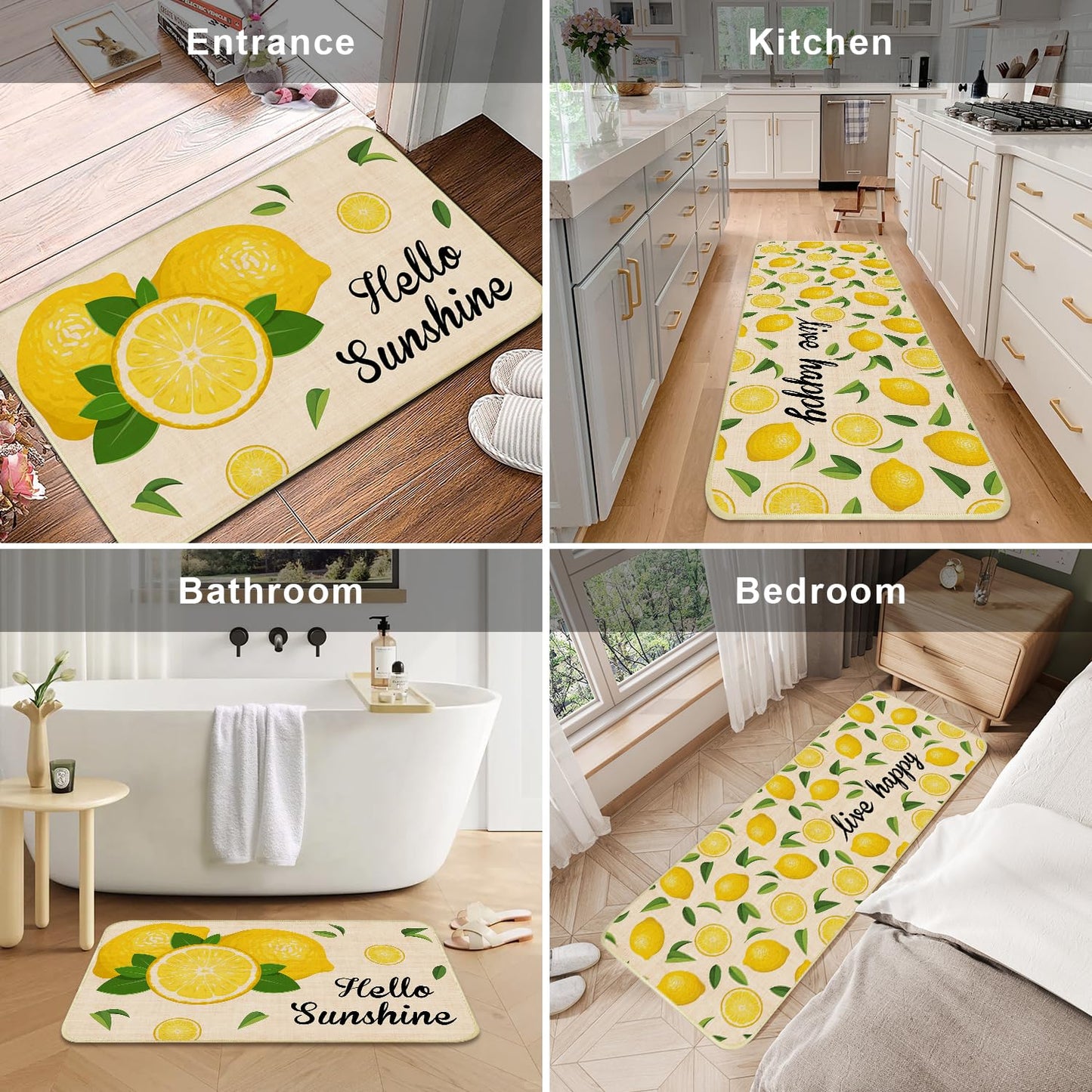 Nialnant Lemon Kitchen Rug Set of 2, Non Slip Lemon Kitchen Mat, Kitchen Floor Mats for in Front of Sink, Kitchen Rugs for Bedroom, Lemons Kitchen Decor and Accessories 17'' x 47'' + 17'' x 30''