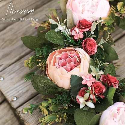 Floroom Floral Wreath, 20" Artificial Pink Peony Wreath for Front Door Decorations Wall Decor