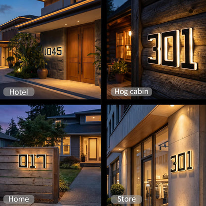 DIBMS 6.7 Inch Solar Lighted House Numbers for Outside Lighting, Waterproof LED Illuminated Address Sign, Personalized Backlit Number for Home Exterior Apartments Hotels Factories(Black-2, 6.7 INCH)
