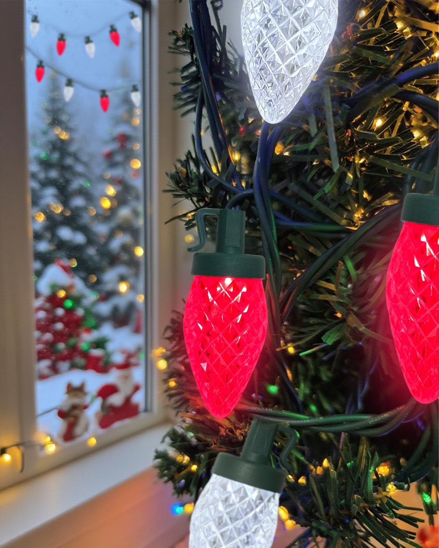 C9 Red White Christmas Lights Outdoor, 25Ft LED Strawberry Xmas Light 25 LED Shatterproof Bulb Lights, Plug in C9 Christmas String Light Connectable for Outside Indoor Home Porch Tree Xmas Decor