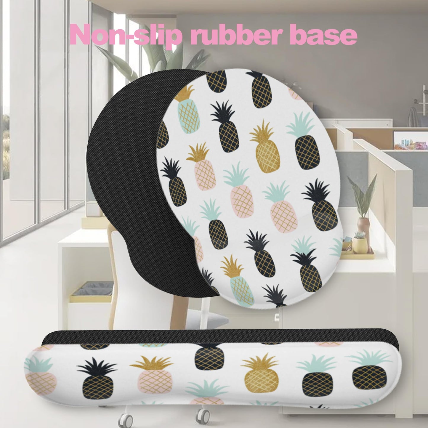 Abstract Tropical Pineapple Fruit Keyboard Wrist Rest Pad and Mouse Pad Wrist Support Set,3-in-1 Ergonomic Mouse Pad with Non-Slip Rubber Base for Home Office Game Computers Desk,