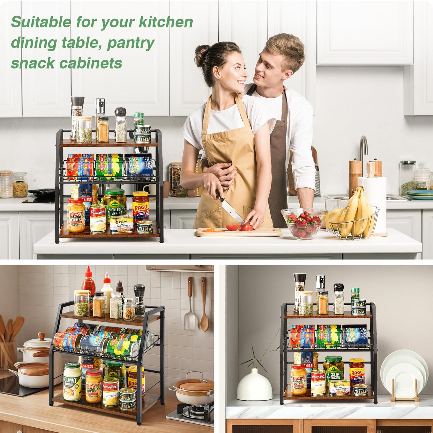 YIYYZI Kitchen Countertop Organizer, Snack Organizer Candy Display Stand Coffee Station Organizer, 3 Tier Wooden Counter Storage for Soda Cans Condiment Tea, for Pantry Office Bathroom, White (Black)