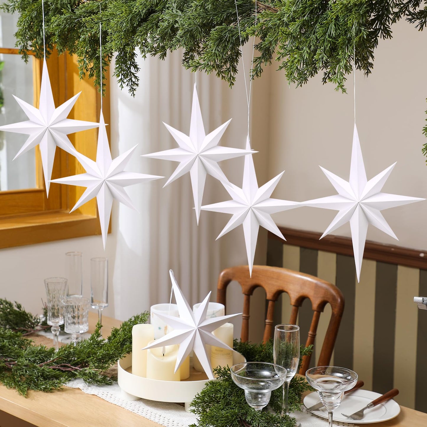 6 Pcs 11 Inch Bethlehem Star Ornament for Christmas Tree Large Paper Star Ornament Nativity Stars Hanging Decor Angel Tree Topper Lantern Pendant Gift for Xmas New Year Winter Holiday Party Decor