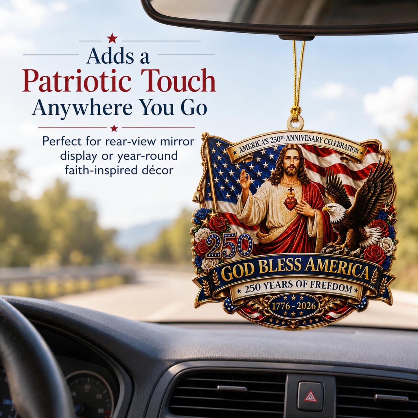 God Bless America Anniversary USA 250 Ornament, 2D Acrylic USA 250 Merchandise, Fourth of July Decorations, Patriotic Decor, USA 250th Anniversary 4th of July Gifts, USA 250th Birthday Gifts