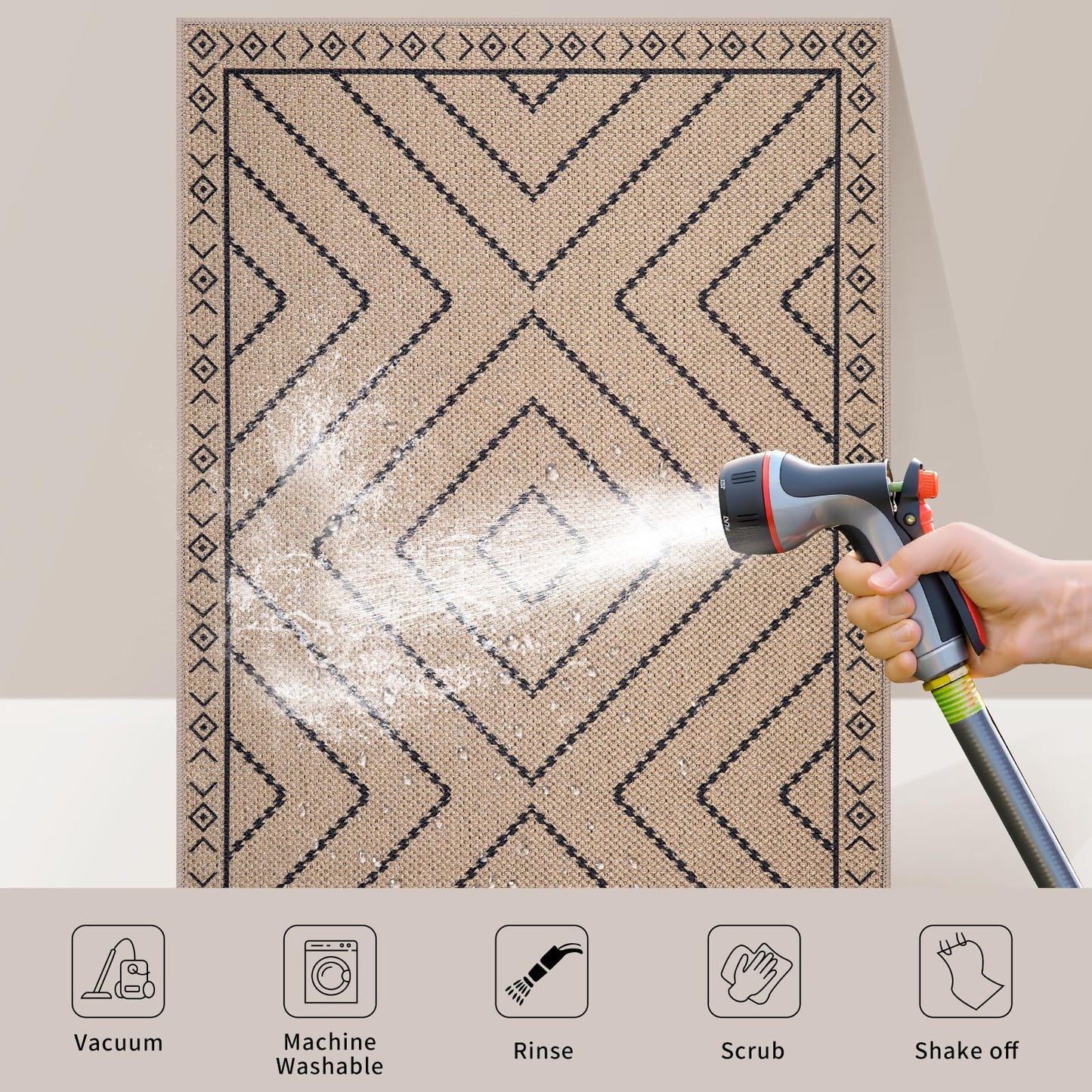 Tangsoo Easy Jute Rug 2x6 Washable Runner Rug for Hallways,Neutral Geometric Ultra Thin Indoor Carpet Runner Farmhouse Long Rnner Mat for Kitchen Entryway Laundry