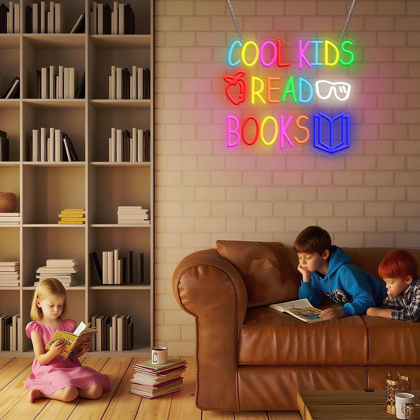 Cool Kids Read Books Neon Sign for Wall Decor, Reading Letter LED Neon Lights Library Neon Signs, Kids Room Reading Corner Classroom Christmas Bedroom Decoration 16.06 x 14.17 inch