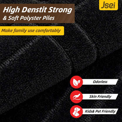 JSEI Door Mat, Low Profile Front Entryway Rugs for Wet Shoes and Dirty Pet Paws, Absorbent Dirt Trapper Doormat, Non Slip TPR Backing, Machine Washable Entryway Mat, Black, 20" x 32"