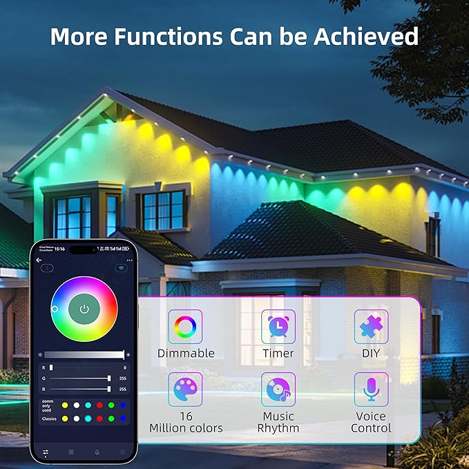 RGB&IC Permanent Outdoor Lights for House, 60ft 36 LED Eaves Light, Daily and Accent Lighting,212 Scene Modes, Alexa & Google Assistant Compatible, Daily Party Halloween Christmas House Decor