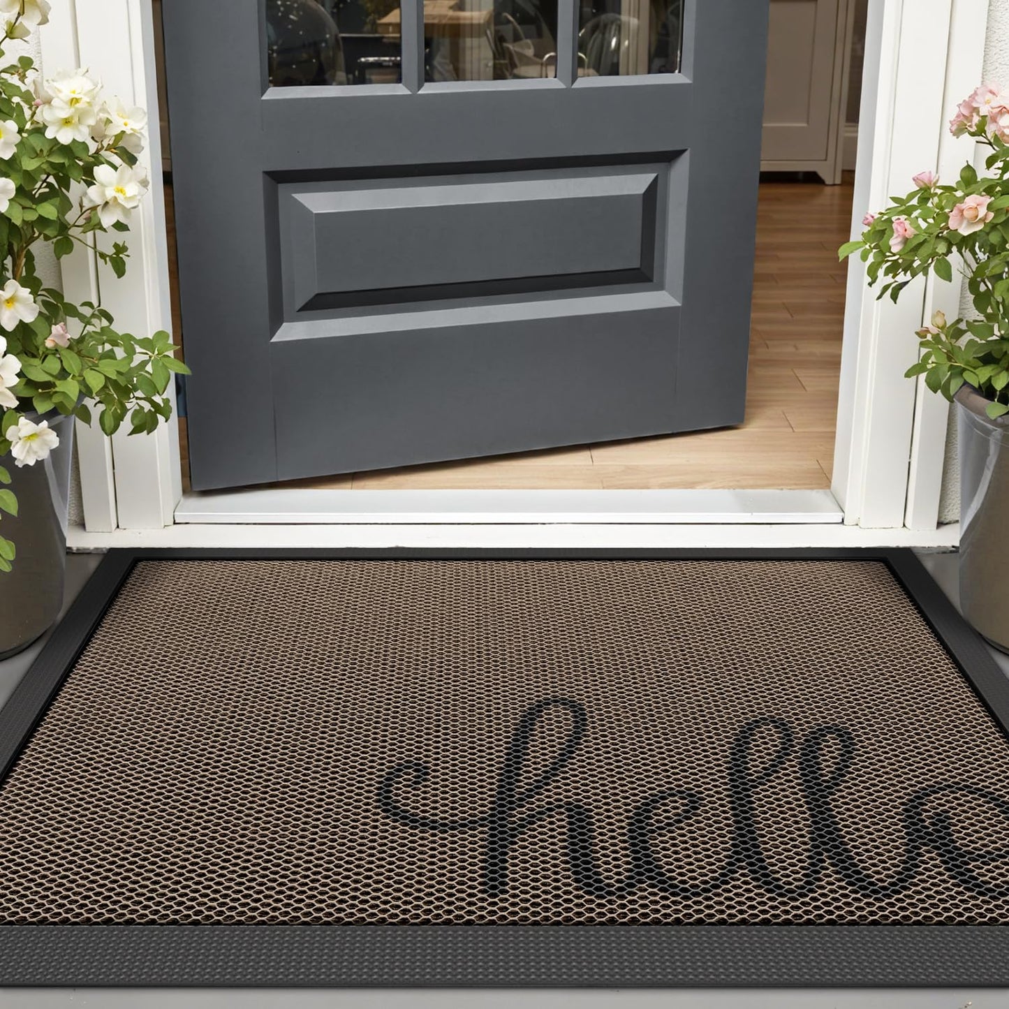 LUMI Outside Welcome Door Mat 24x36, Non Slip Durable Rubber Entrance Doormat, Low Profile Easy Clean Mats for Front Back Door Entryway Porch Garage, Hello