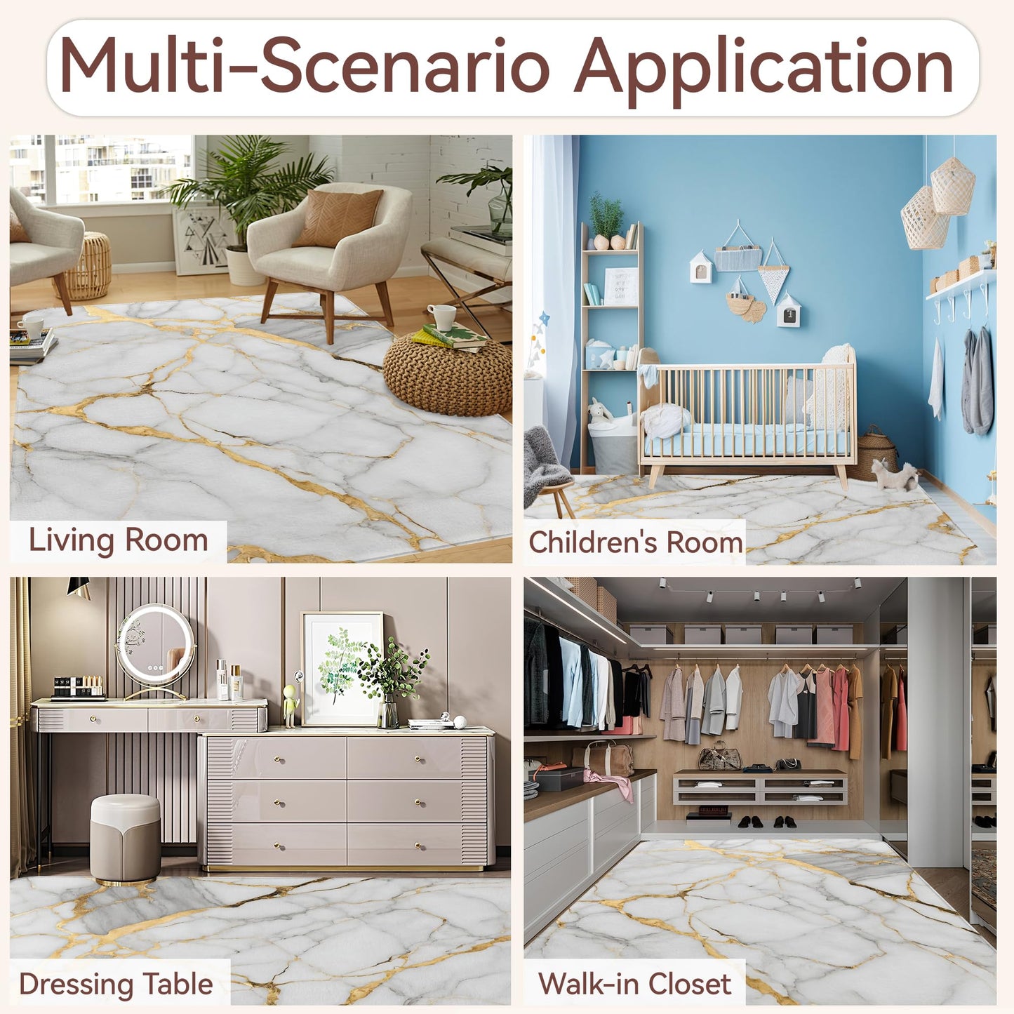 Marble White Gold Washable Area Rugs 5x7,Modern Abstract Area Rug for Living Room Bedroom,Indoor Non-Slip Large Throw Carpet for Kitchen Entryway Bathroom Office