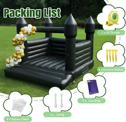 Black Bounce House for Kids Adults,(100% PVC) Inflatable Bounce House with 750W UL Blower,Halloween Bounce House Castle for Halloween,Weddings,Graduation Celebrations,Birthday Parties 13.5x11.5x10FT