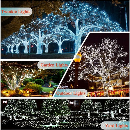 OZS 6 Pack 480LED Solar String Lights Outdoor, Waterproof 8 Modes Solar Tree Light, Green Wire Christmas Lights Outdoor for Garden, Party, Wedding, Christmas Decorations (Cool White)