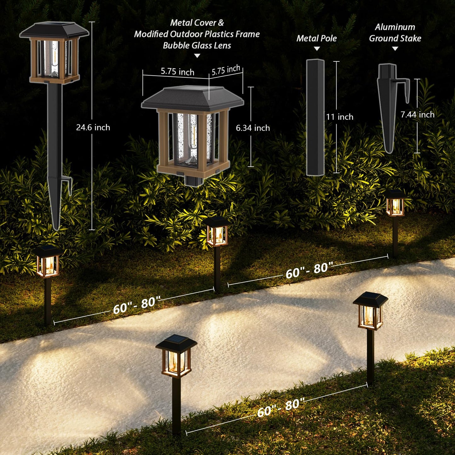 XMCOSY+ Solar Pathway Lights Outdoor, 25 LM LED Garden Lights with Seed Glass, 2-Tone Bronze & Wood Colour, IP65 Waterproof Solar Powered Lighting for Yard Landscape Driveway Walkway (Warm White)