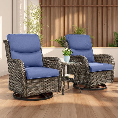 Rilyson Wicker Rocking Chair Swivel Chairs - 2 Piece Rocker Patio Chairs Set Rattan Rocking Chair for Outdoor Porch Deck Garden Backyard (Mixed Grey/Blue/Smile)