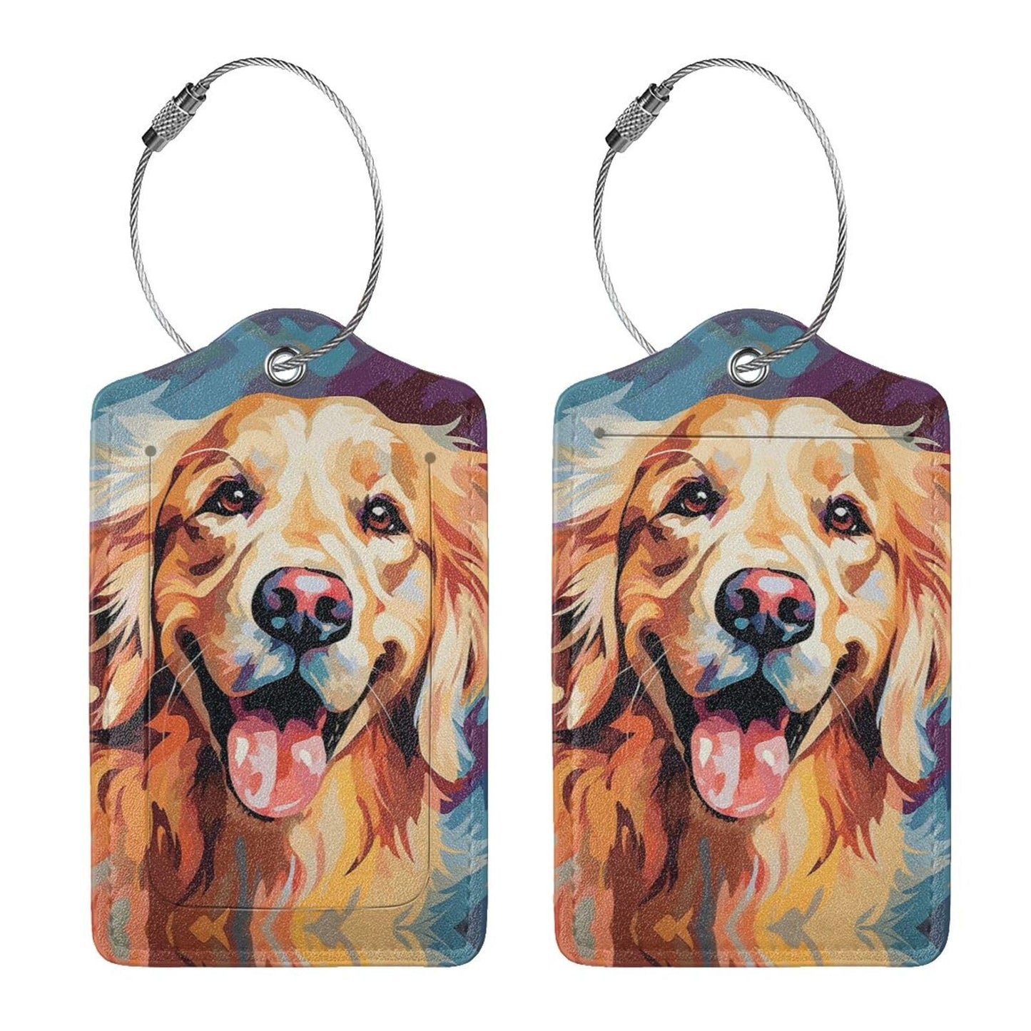 Dog Leather Luggage Tag with Stainless Steel Ring, Fun Name Id Card Cover Travel Bag Tag Set, Suitable for Travel Bag Luggage Women Men 2 PCS