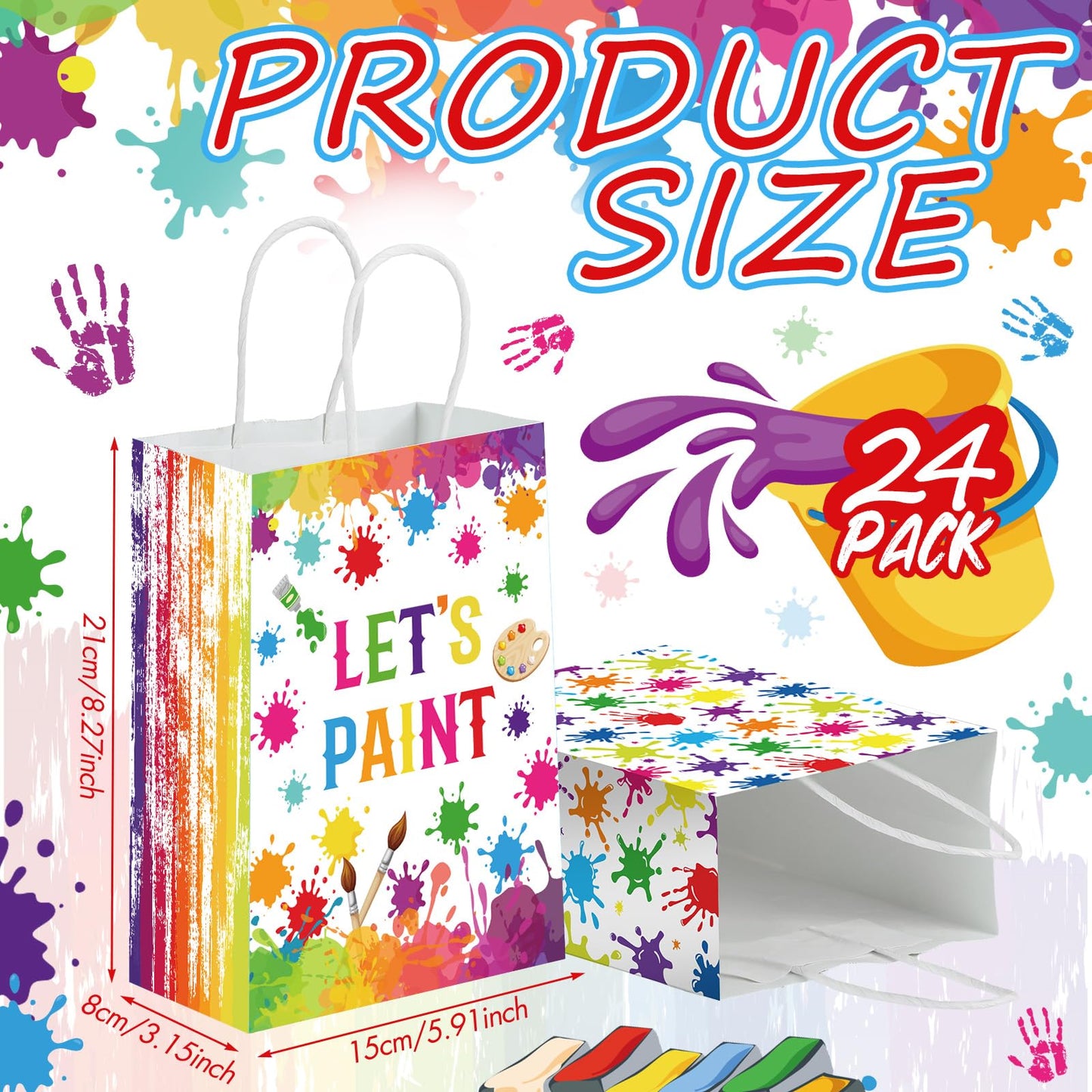 Kolldenn 24 Pcs Art Party Favors Bags Paint Gift Goodie Paper Bags with Handles Splatter Art Candy Pouch‌ Artist Treat Pouch‌ for Painting Splatter Birthday Party Decorations Supplies