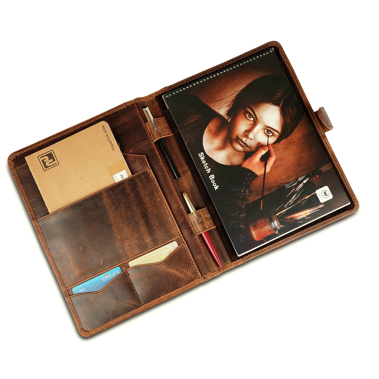 CestAntiQ, Leather Padfolio Legal Pad Portfolio Organizer | Handmade Executive Notebook Binder | Heavy Duty Full Grain Cow Hide Resume Interview Folio for Men Women, Rustic NoteBook Folder (brown)