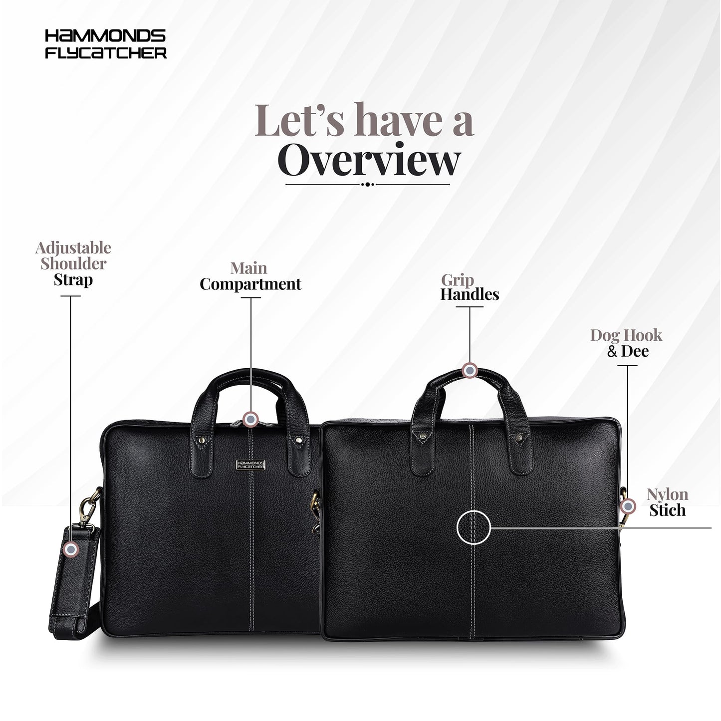 HAMMONDS FLYCATCHER Genuine Leather Laptop Bag for Men with Padded 15.6 Inch Laptop Sleeve, Leather Messenger Bag for Men - Briefcases with Multi Pockets for Office and Travel Use - Classic Black