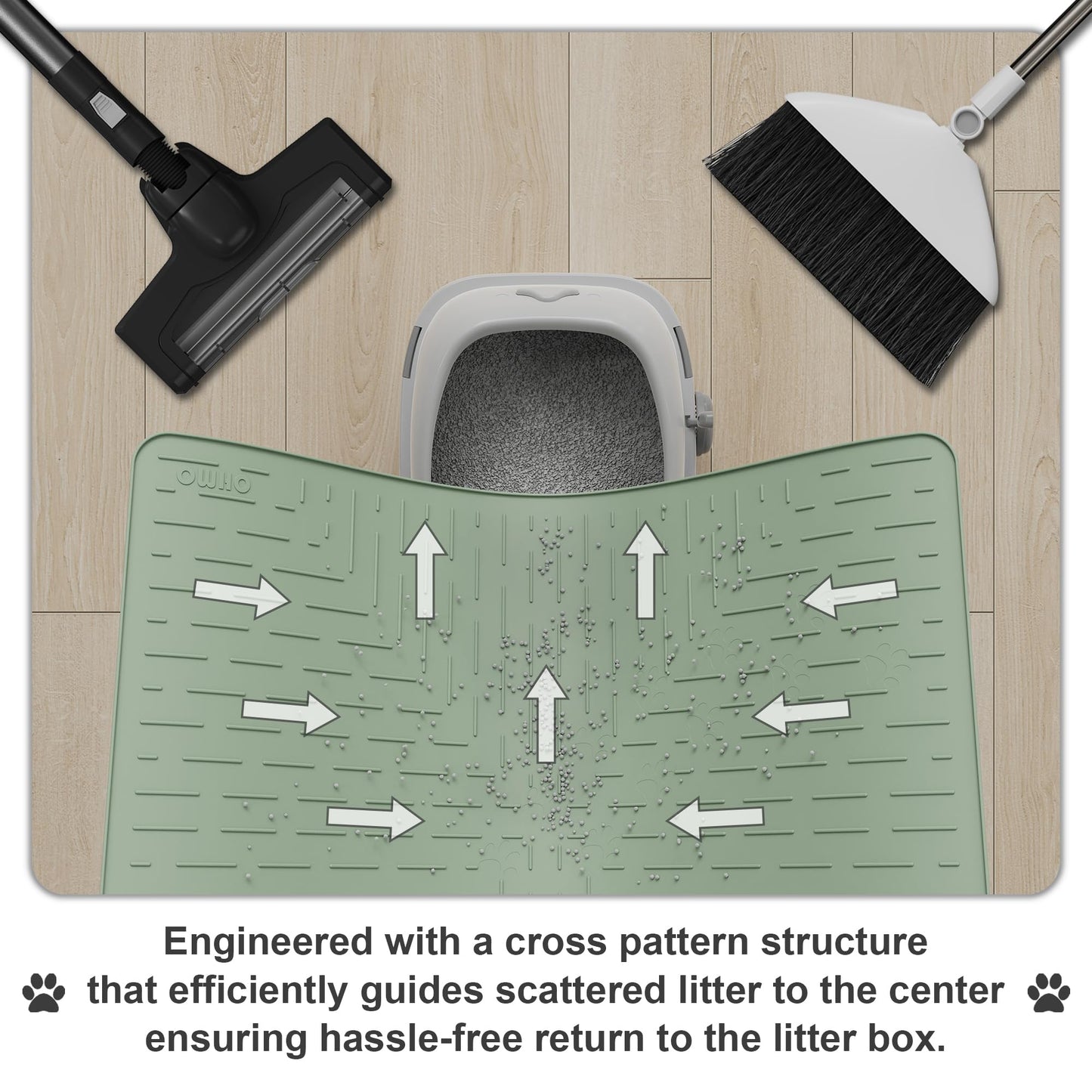 OHMO Cat Litter Mat Large Trapping Mat Premium Silicone Rubber 23.5x16 Sage Green, Waterproof and BPA Free Kitty Litter Box Mat, Easy to Clean and Keeps the Floor Tidy