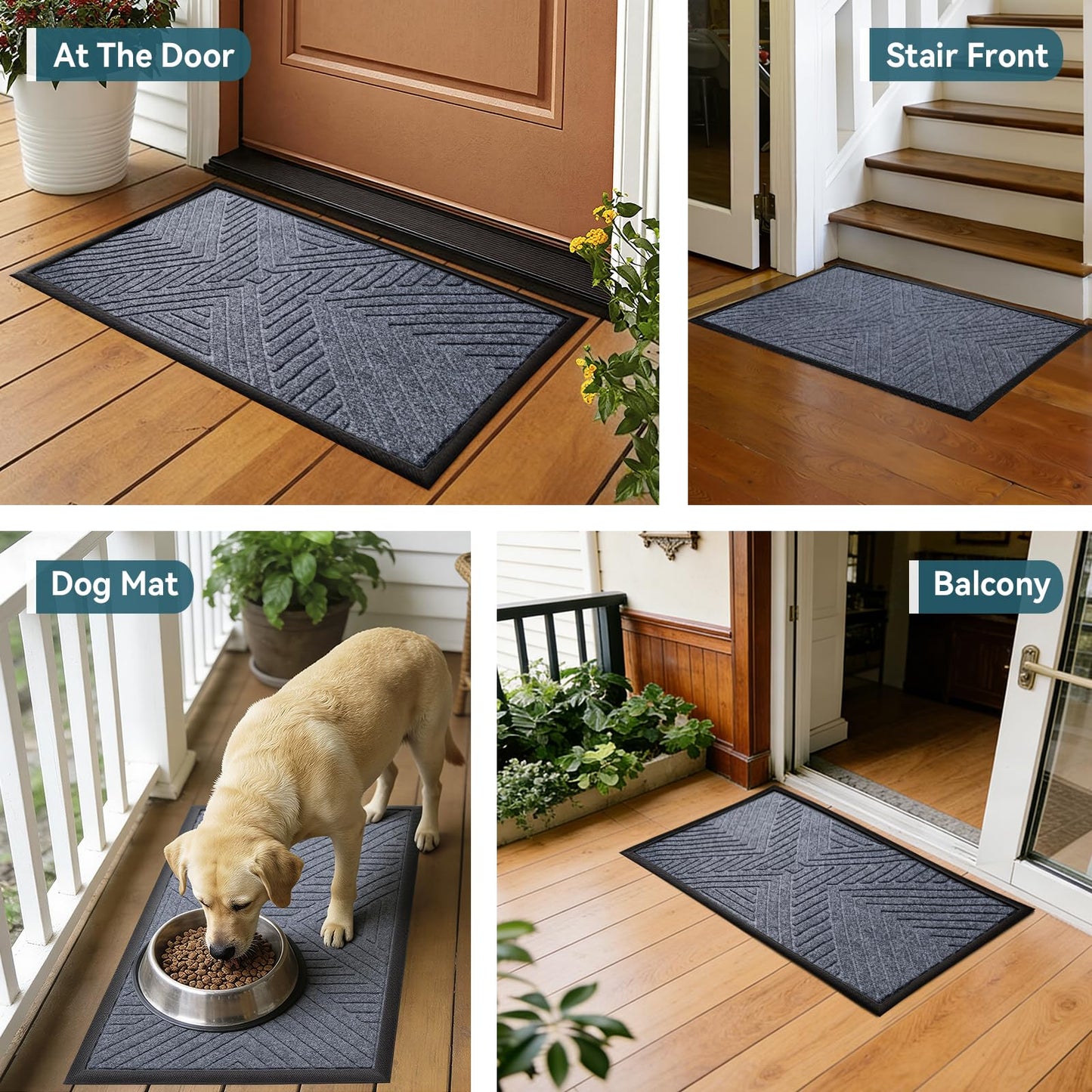 UKISS All-Season Front Door Mat Outside Entrance, Absorbent, Heavy-Duty Low-Profile Non-Slip Doormat Indoor Outdoor, Stain and Fade Resistant Washable Rubber Mat for Entryway,30''x17.5'', Grey